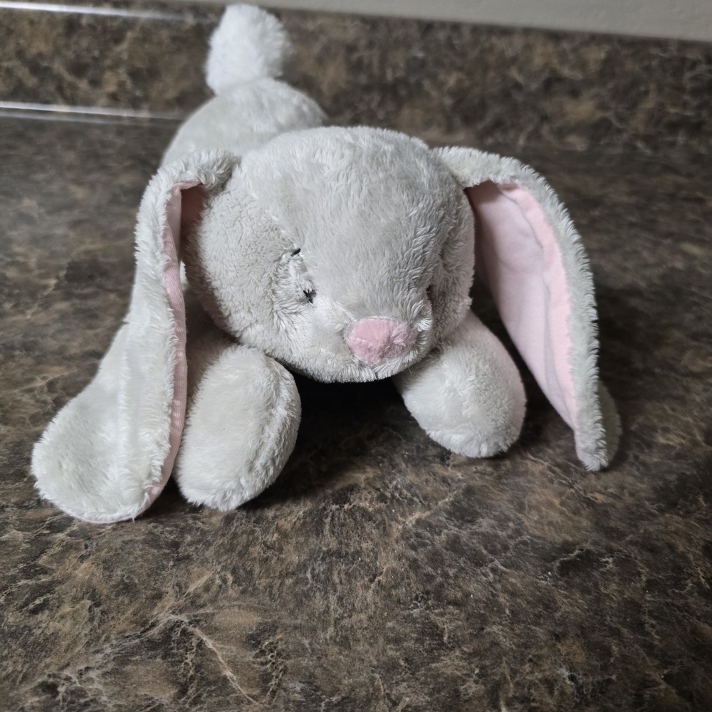 Baby Ganz Plush Bunny Rabbit Very Soft Gray Pink‎ Ribbon 11" Easter